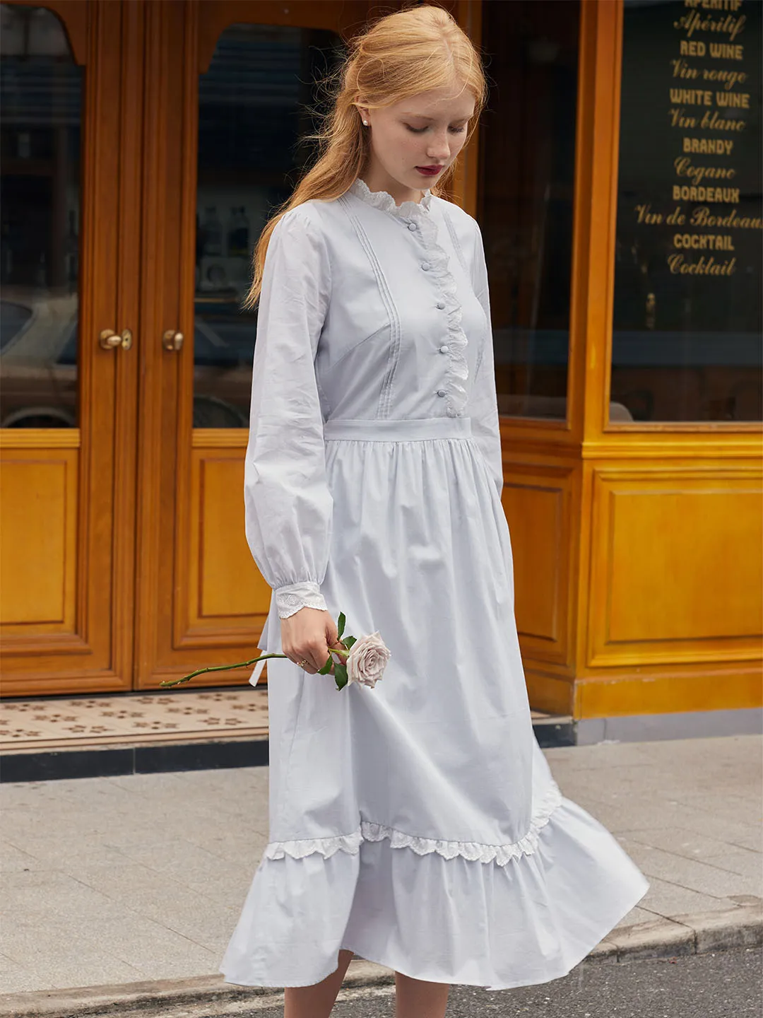 【Final Sale】Zoe Solid Ruffle Trim Button Front Cotton Dress sold by Simple Retro product image thumbnail 2
