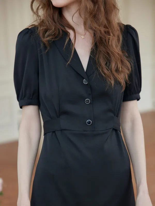 【Final Sale】Raya V-neck Black Midi Dress sold by Simple Retro