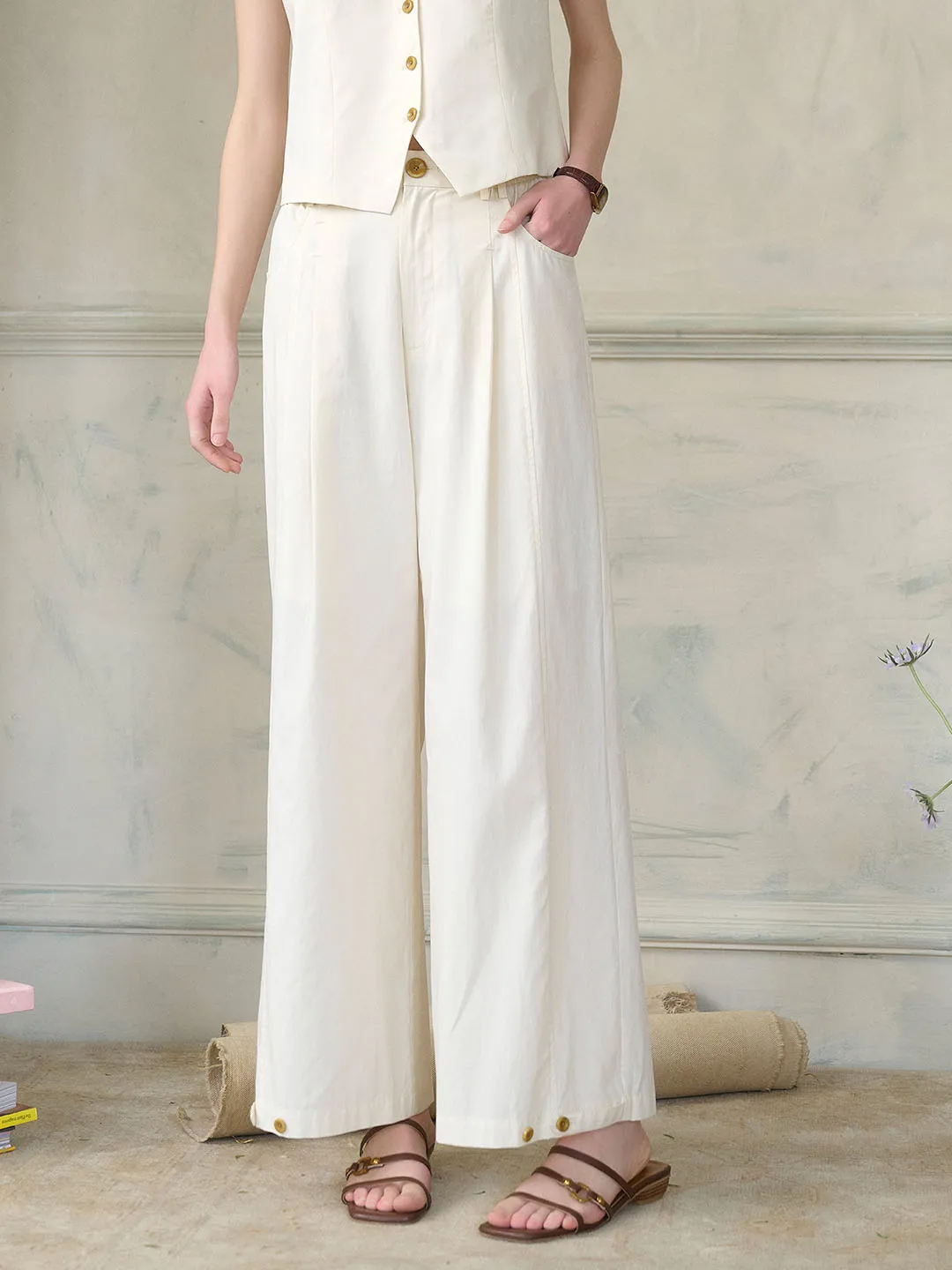Briella Casual High-waisted Straight Trousers sold by Simple Retro product image thumbnail 3