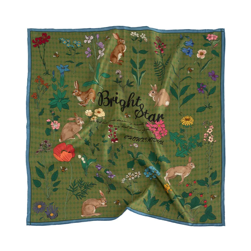 Chowxiaodou 16 Momme Small Square Slik Twill Scarf 65*65-Green sold by Simple Retro