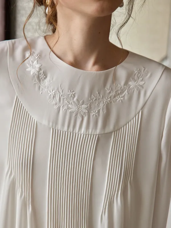 【Final sale】Julia Floral Embroidered White Blouse sold by Simple Retro