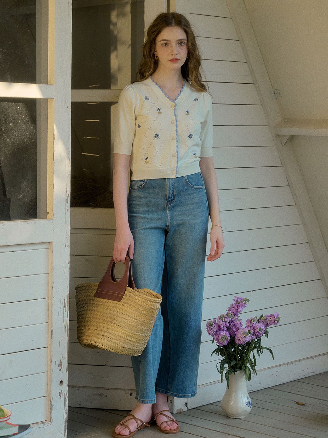 Adelyn Contrast Trim Floral Embroidered Cardigan sold by Simple Retro product image thumbnail 4