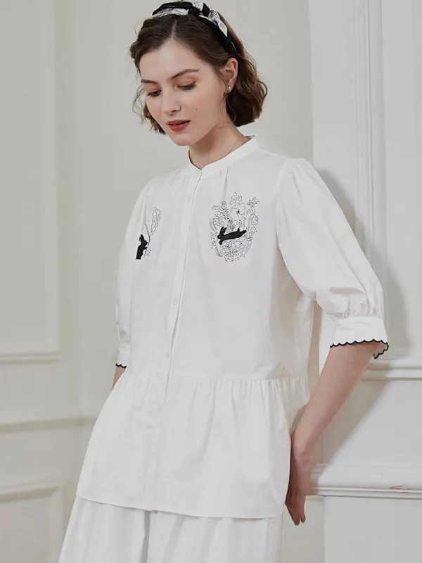 Chowxiaodou Rabbit Print White Blouse sold by Simple Retro