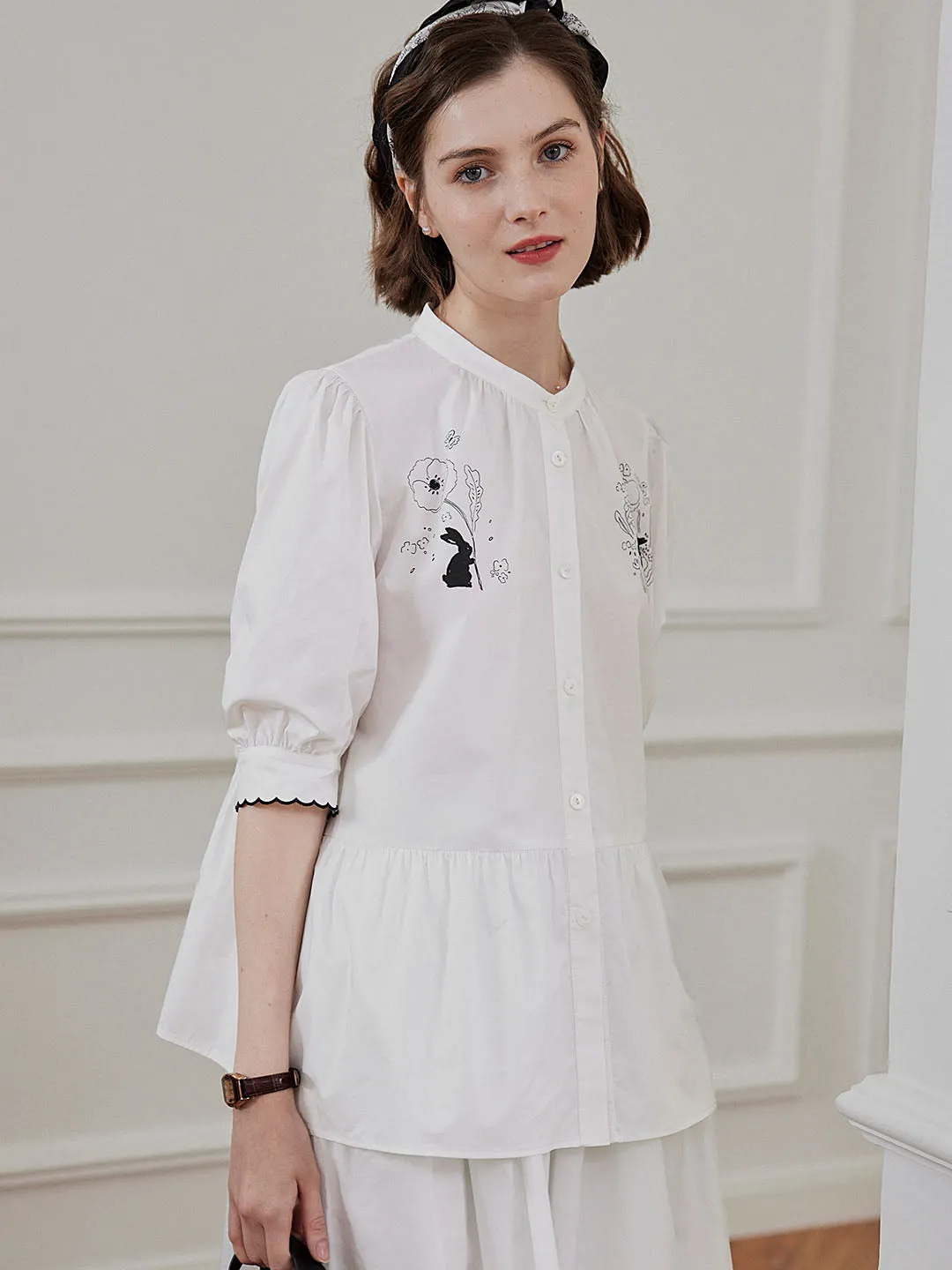 Chowxiaodou Rabbit Print White Blouse sold by Simple Retro product image thumbnail 2