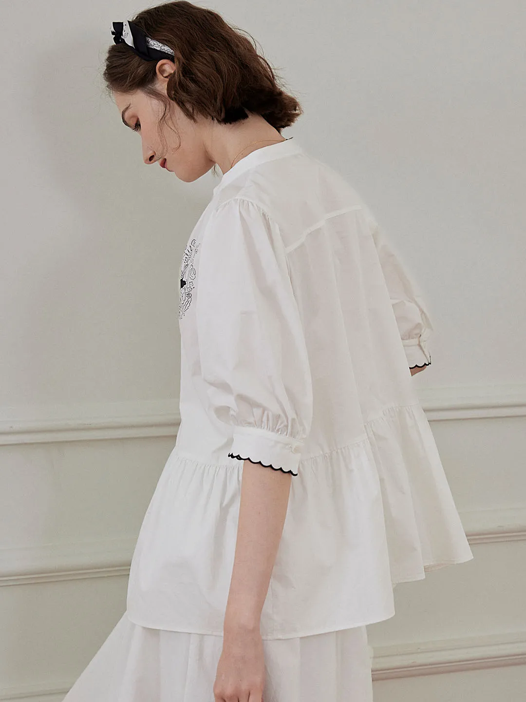 Chowxiaodou Rabbit Print White Blouse sold by Simple Retro product image thumbnail 4