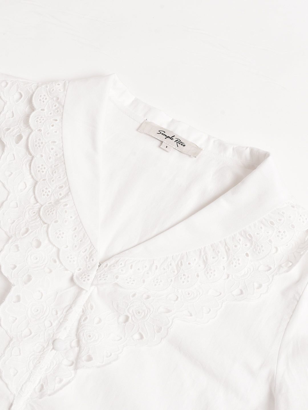 【FINAL SALE】Daria Lace V-neck White Blouse sold by Simple Retro product image thumbnail 12