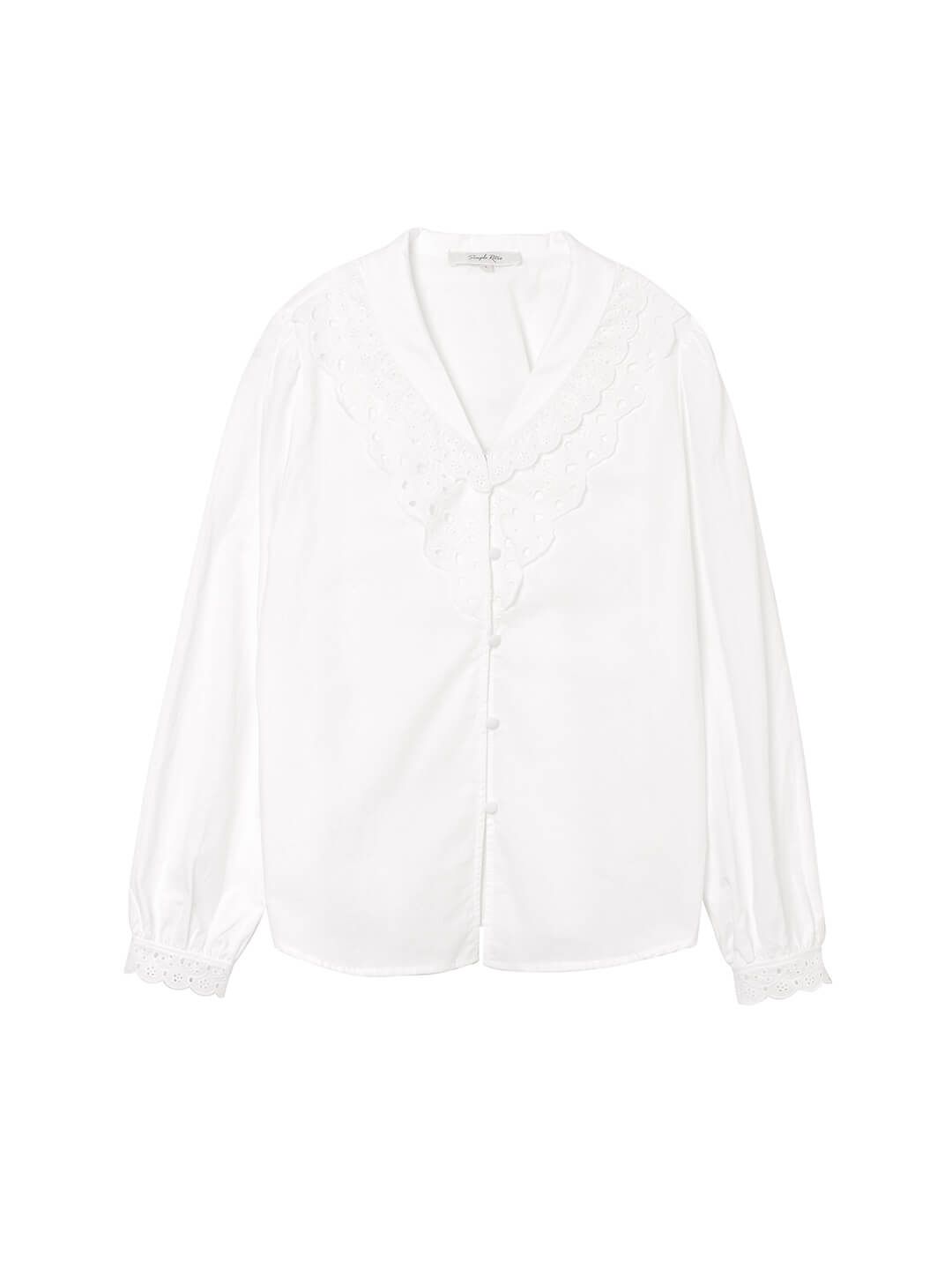 【FINAL SALE】Daria Lace V-neck White Blouse sold by Simple Retro product image thumbnail 6