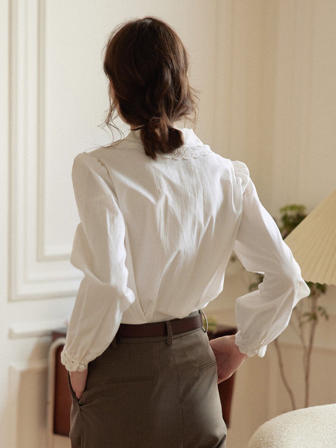 【FINAL SALE】Daria Lace V-neck White Blouse sold by Simple Retro product image thumbnail 5