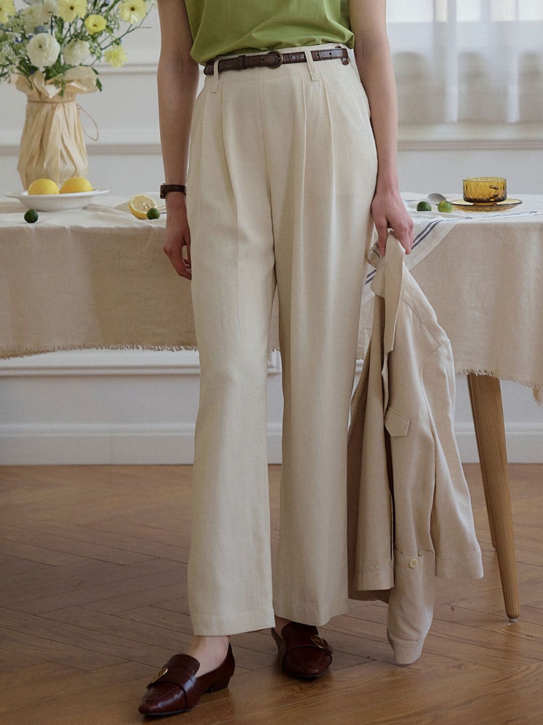 Rosalia Linen Casual Straight-Leg Pants sold by Simple Retro product image thumbnail 2