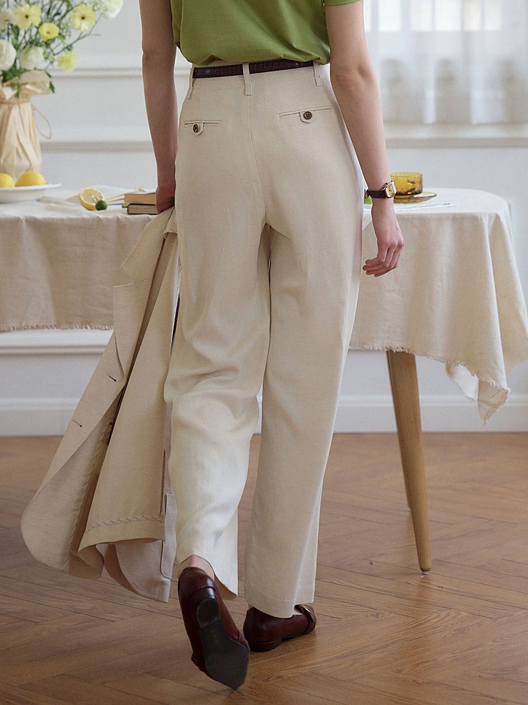 Rosalia Linen Casual Straight-Leg Pants sold by Simple Retro product image thumbnail 4