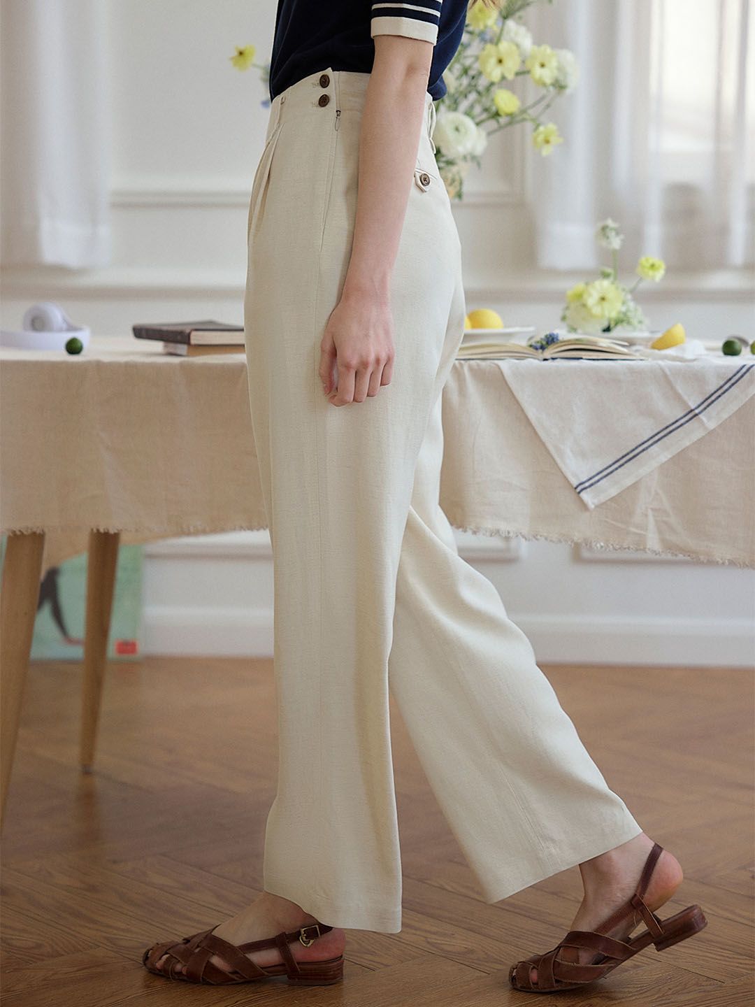 Rosalia Linen Casual Straight-Leg Pants sold by Simple Retro product image thumbnail 5