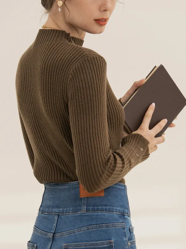 Stella Mock Turtleneck Brown Bottoming Top sold by Simple Retro