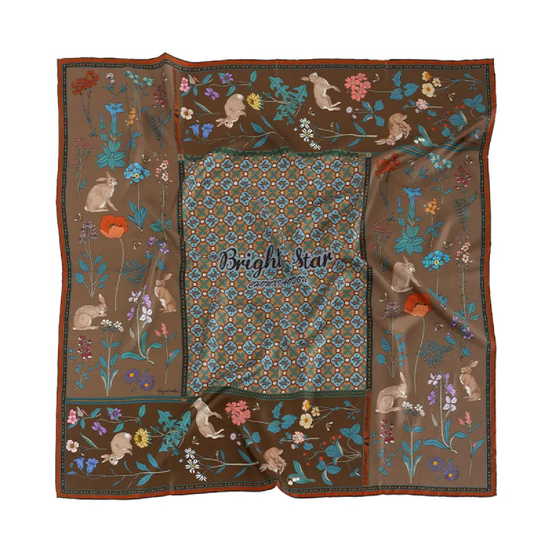 Chowxiaodou 16 Momme Large Square Slik Twill Scarf 106*106-Vintage Brown sold by Simple Retro