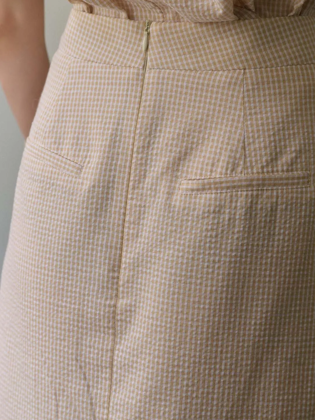 Briana Double Breasted Buttons Wavy Embroidered Checked Cotton Skirt sold by Simple Retro product image thumbnail 4