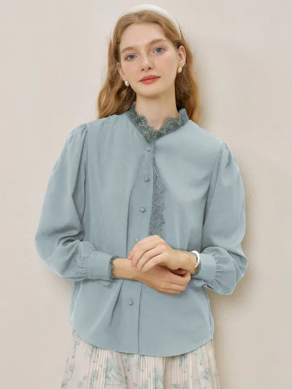Hanna Puff Sleeve Light Blue Lace Blouse sold by Simple Retro