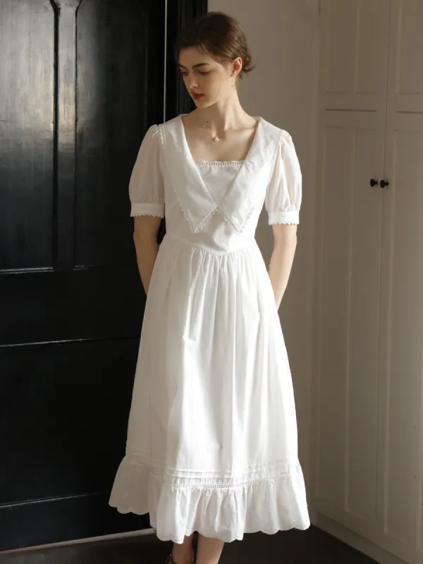 【Final Sale】Livia Square Neck Embroidered Lace Cotton Dress sold by Simple Retro