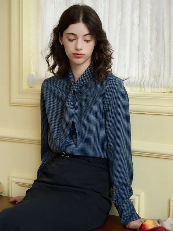 Samantha Checkered Button-Front Tie Blouse sold by Simple Retro