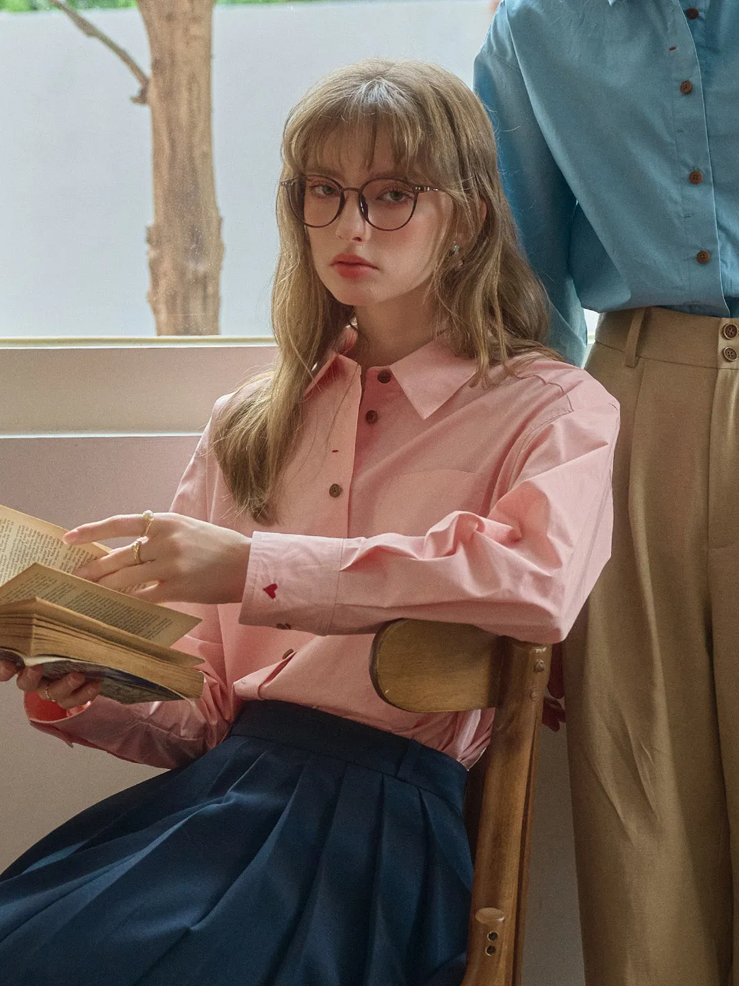 Claire Simple Lapel Pocket Blouse - Pink sold by Simple Retro product image thumbnail 5