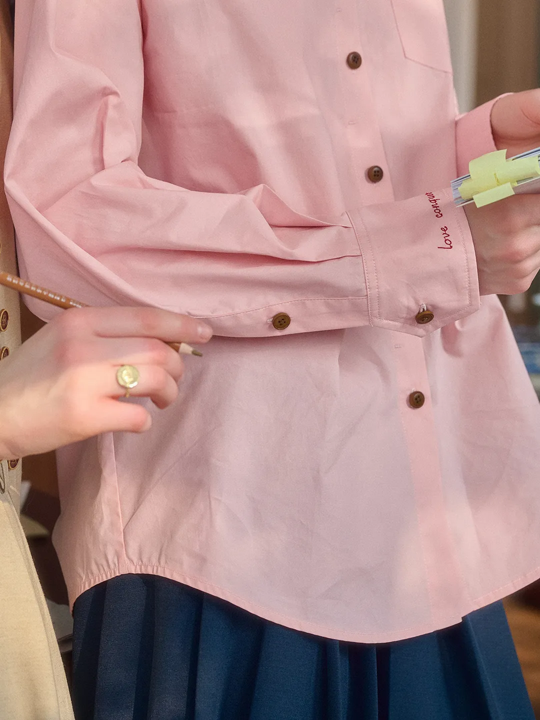 Claire Simple Lapel Pocket Blouse - Pink sold by Simple Retro product image thumbnail 3