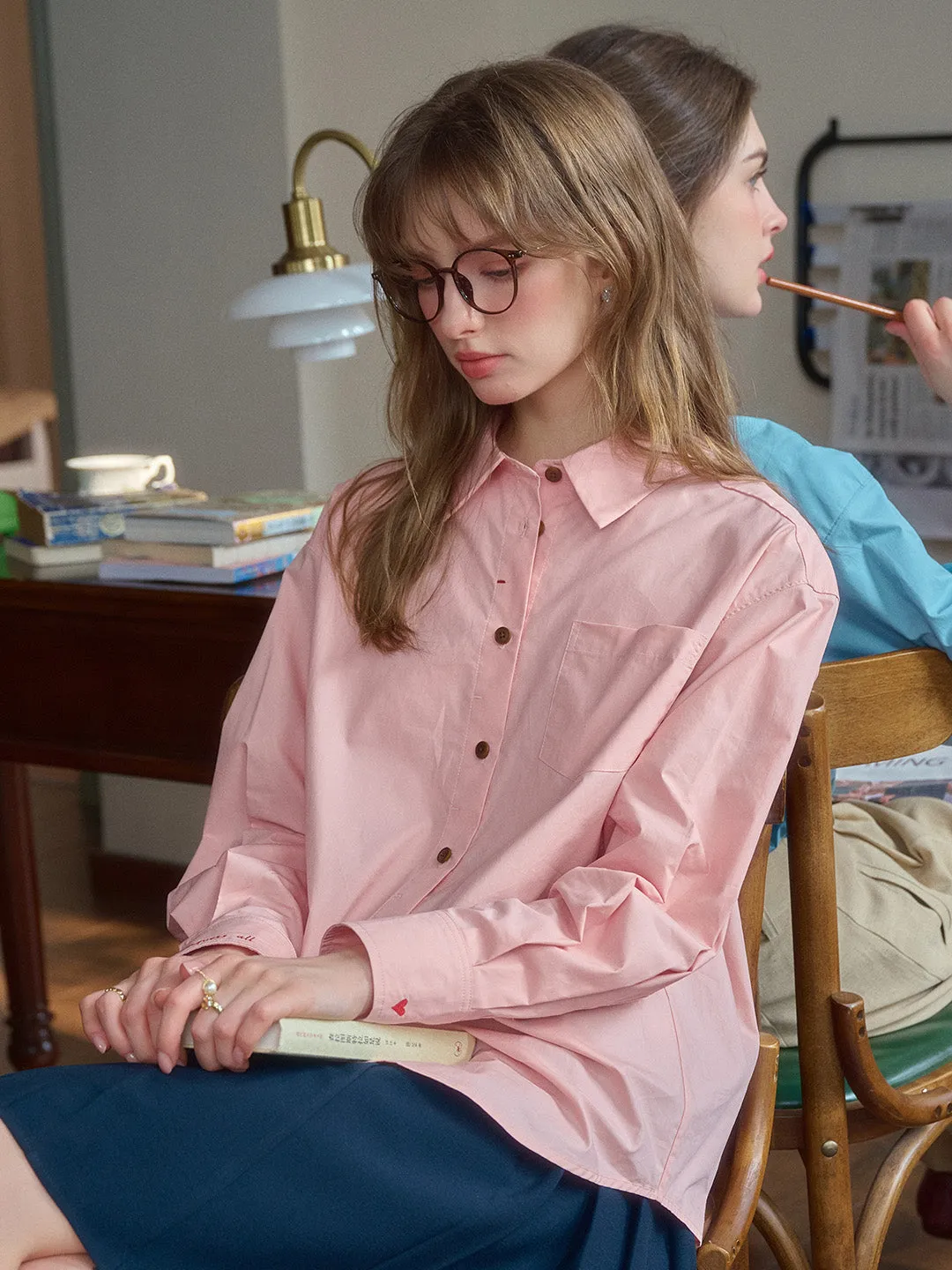 Claire Simple Lapel Pocket Blouse - Pink sold by Simple Retro product image thumbnail 4