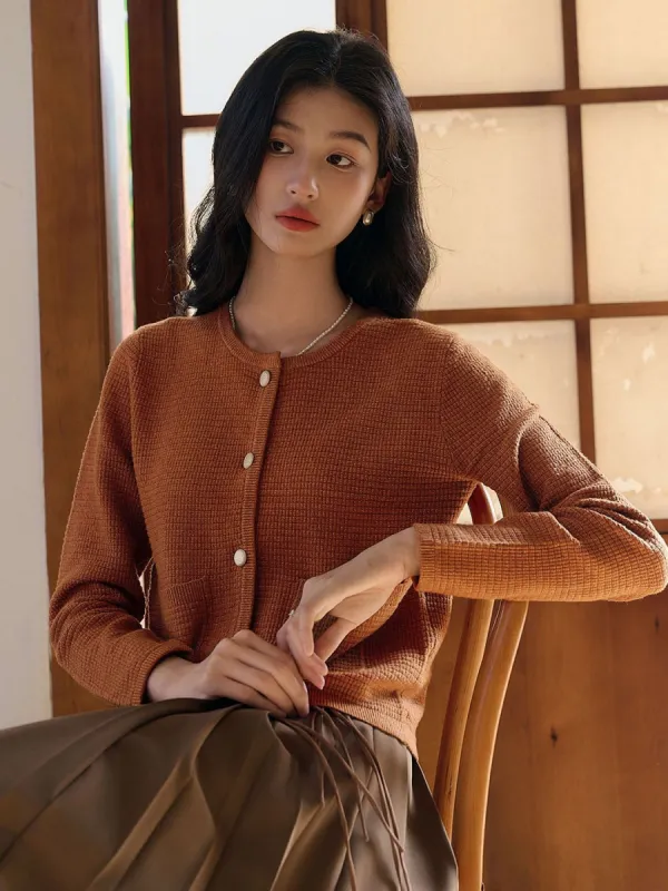 Emerson Classic Crew Neck Pocket Knitted Cardigan-Brown sold by Simple Retro