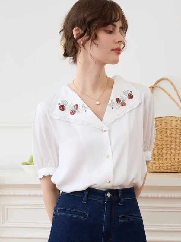 Erin Embroidered Collar Blouse - White sold by Simple Retro
