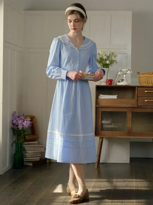 Adelynn Elegant Lapel Lace Contrast Cotton Dress sold by Simple Retro
