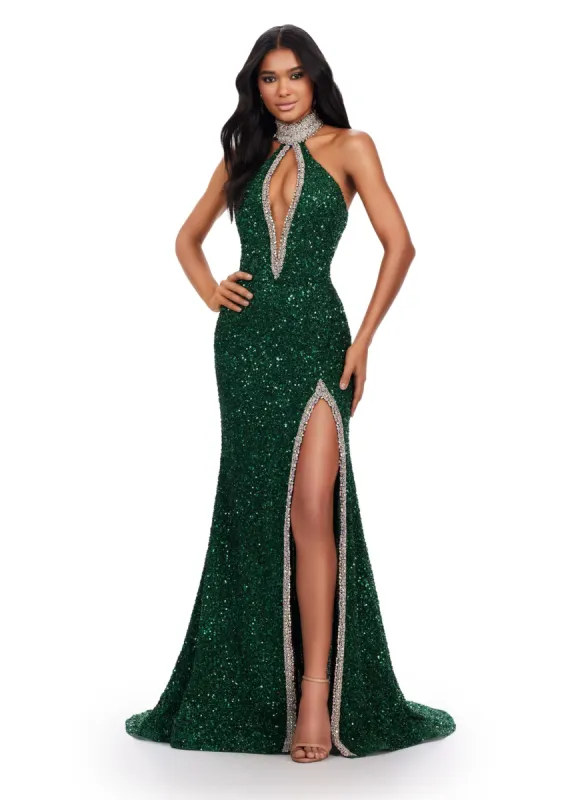 Ashley Lauren 11634 Halter Beaded Gown sold by Sparkly Gowns