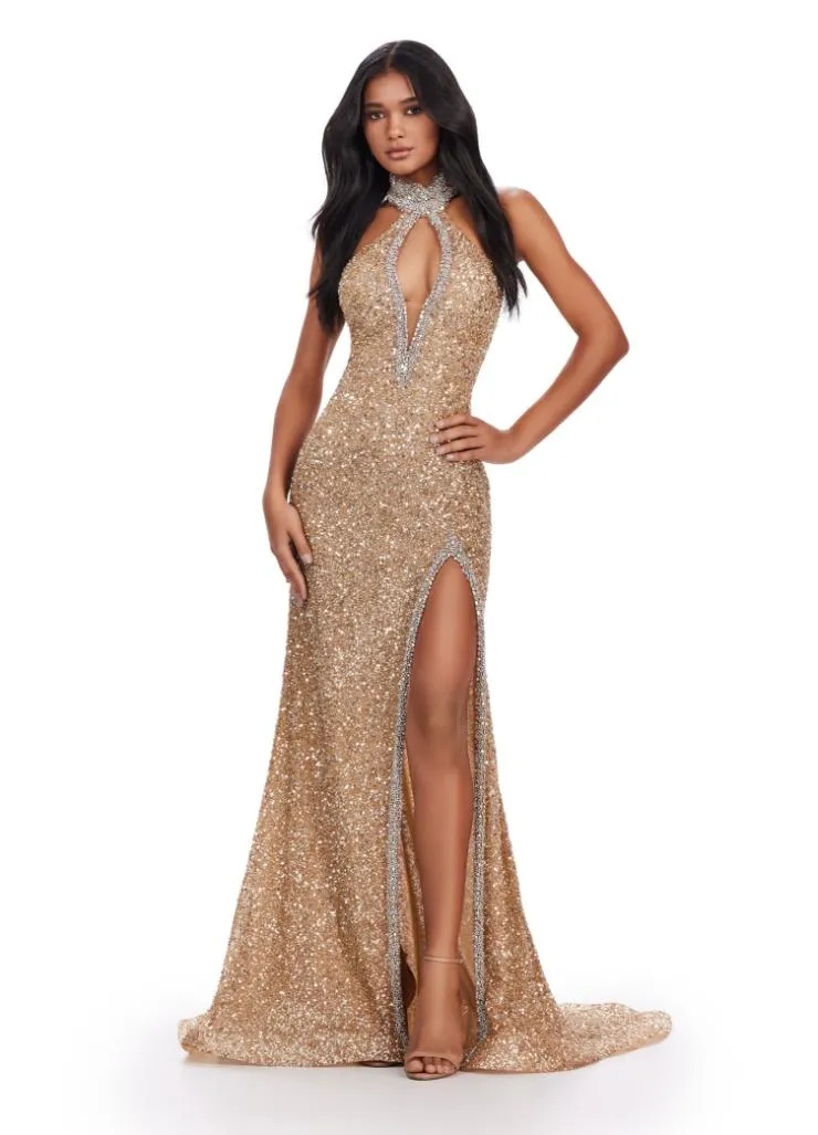 Ashley Lauren 11634 Halter Beaded Gown sold by Sparkly Gowns product image thumbnail 5