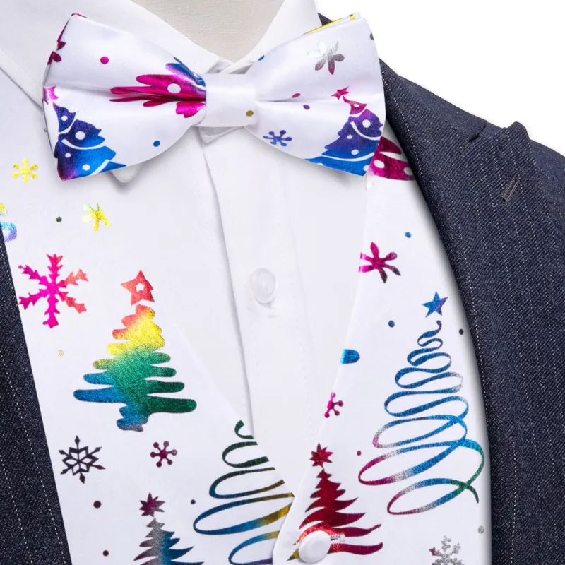 Ties2you Men's Christmas Vest White V-Neck Dress Waistcoat Bowtie Pocket Square Cufflinks Set sold by Ties2You