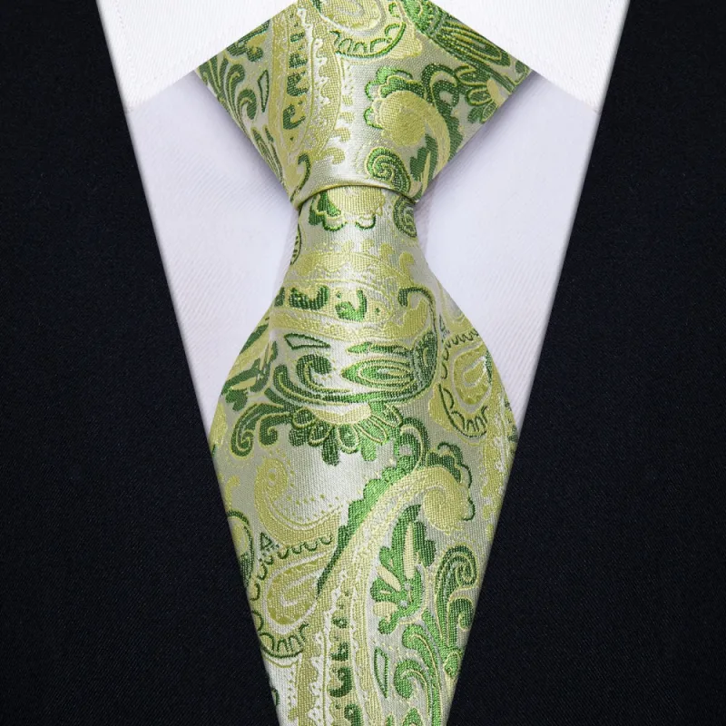 72H Sale Light Green Tie Floral Men Necktie Hanky Cufflinks Set sold by Ties2You