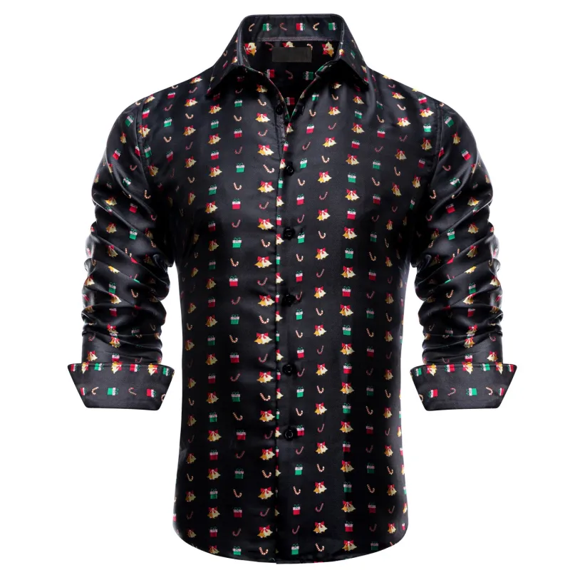 Black Christmas Red Candy Cane Novelty Men's Long Sleeve Shirt sold by Ties2You