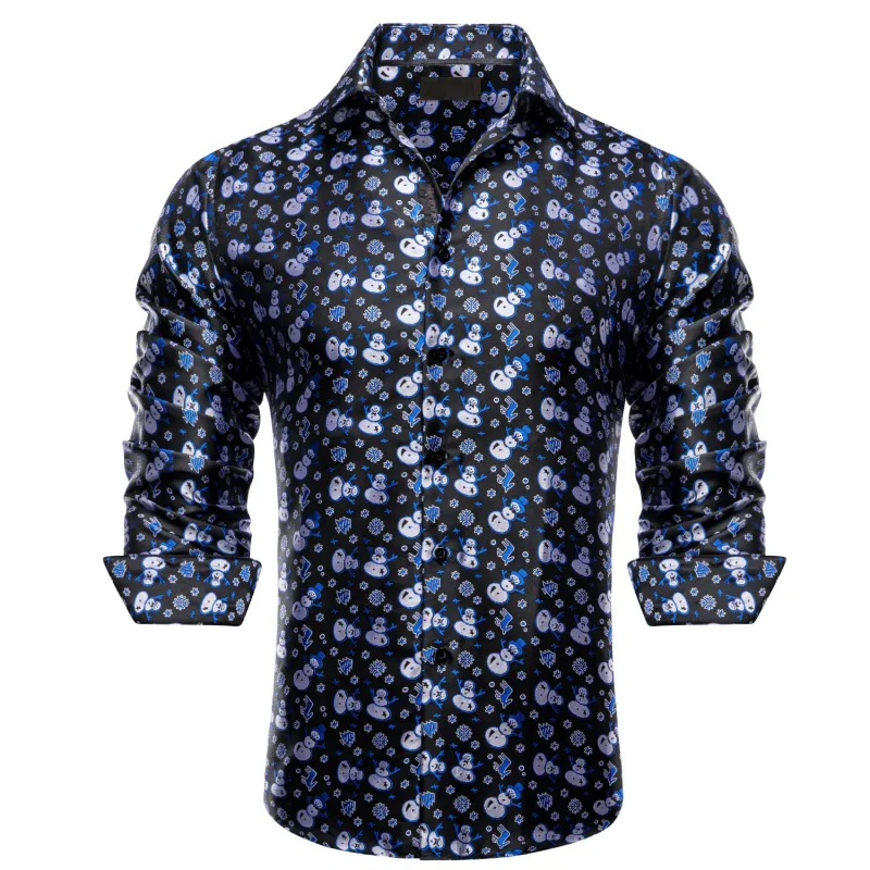 Black Christmas Sky Blue Snowmwan Novelty Men's Long Sleeve Shirt made by Ties2You