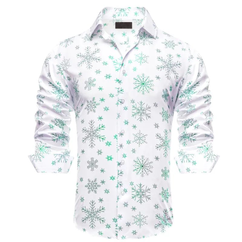 White Christmas Light Green Snowflake Novelty Men's Long Sleeve Shirt sold by Ties2You