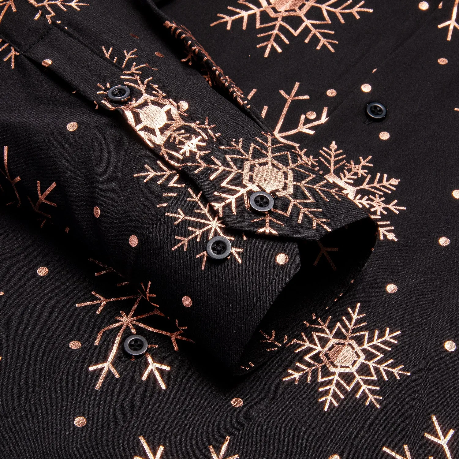 Black Christmas Rose Golden Snowflake Novelty Men's Long Sleeve Shirt sold by Ties2You product image thumbnail 3