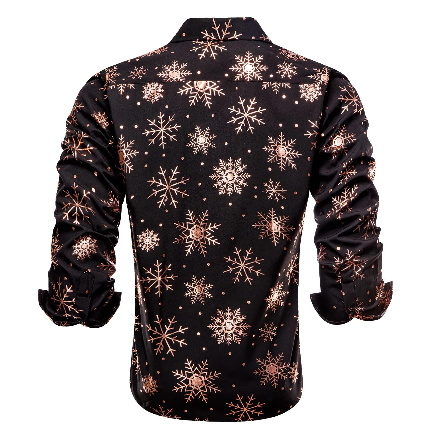 Black Christmas Rose Golden Snowflake Novelty Men's Long Sleeve Shirt sold by Ties2You product image thumbnail 5