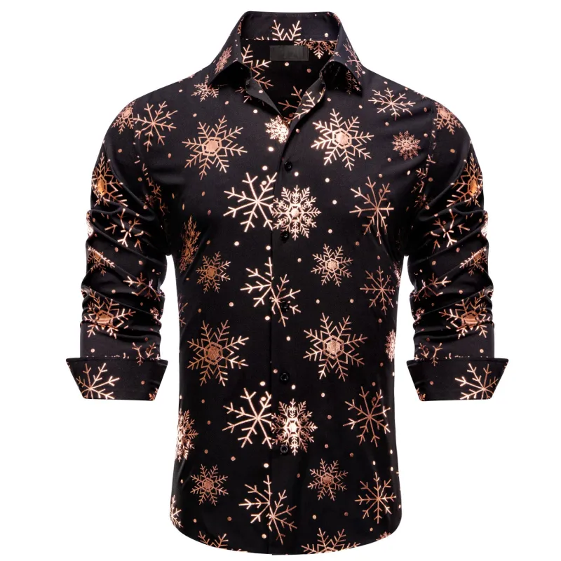 Black Christmas Rose Golden Snowflake Novelty Men's Long Sleeve Shirt sold by Ties2You