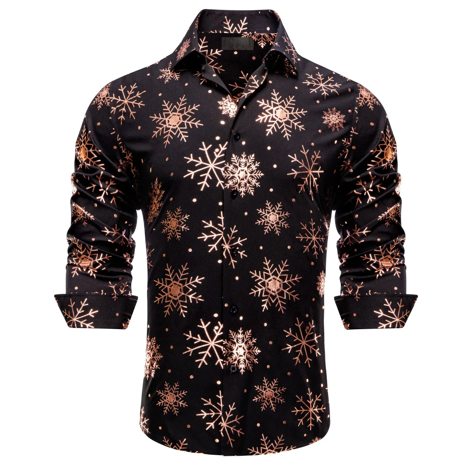 Black Christmas Rose Golden Snowflake Novelty Men's Long Sleeve Shirt sold by Ties2You