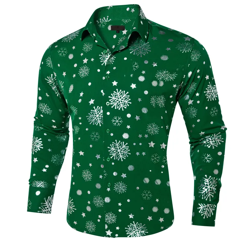 Green White Snowflakes Long Sleeve Shirt Christmas sold by Ties2You