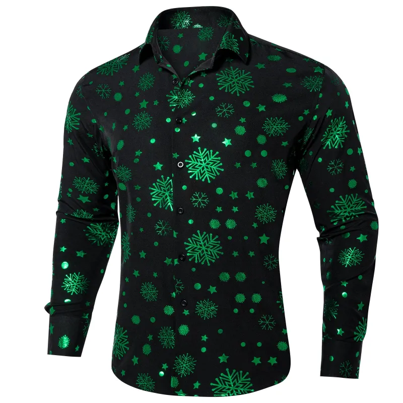 Black Green Snowflakes Long Sleeve Shirt Christmas sold by Ties2You