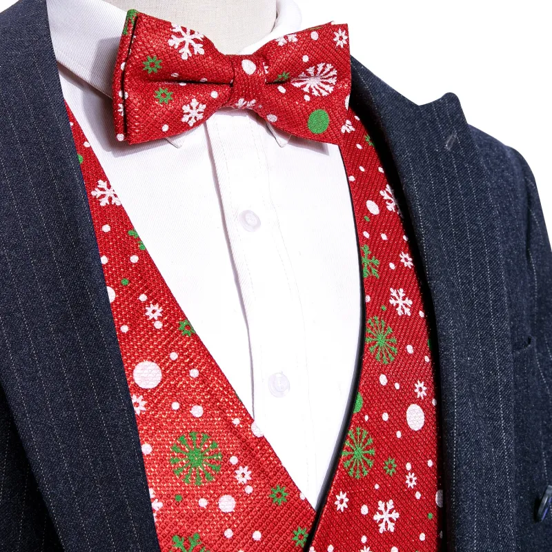 Christmas Red Snow Novelty Silk Men's Vest Bow Tie Set Waistcoat Suit Set sold by Ties2You
