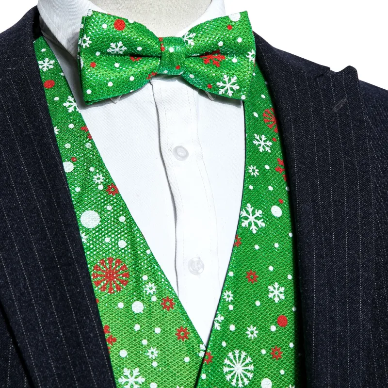 Christmas Green Snow Novelty Silk Men's Vest Bow Tie Set Waistcoat Suit Set sold by Ties2You