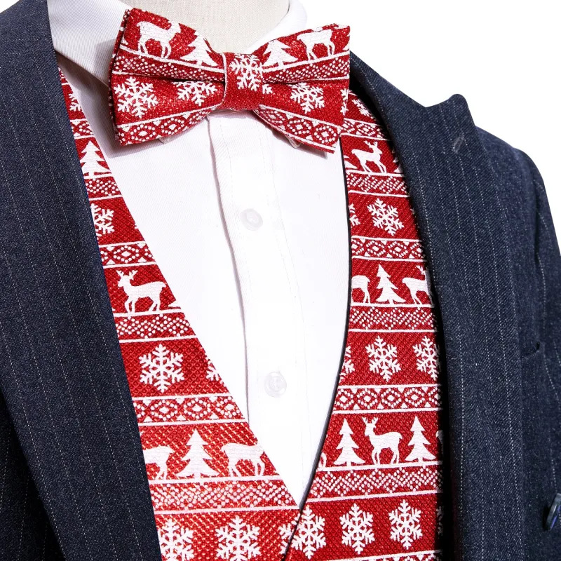 Ties2you Christmas Vest Red Snow Elk Striped Silk Men's Tuxedo Vest Bow Tie Set Waistcoat Suit Set sold by Ties2You