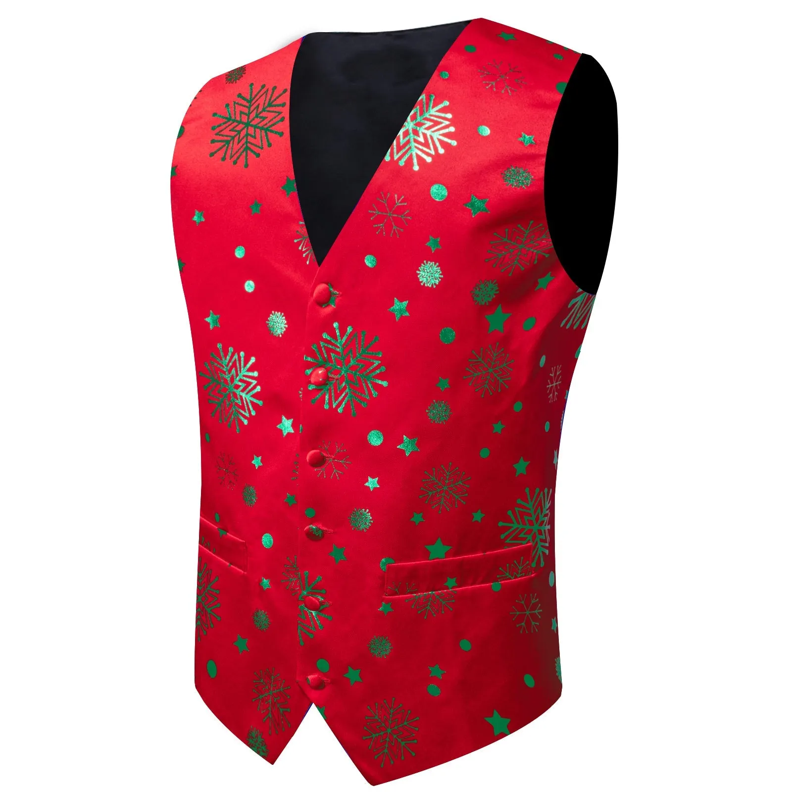 Christmas Red Green Pattern Novelty Jacquard Silk Men's Vest Bow Tie Handkerchief Cufflinks Set Waistcoat Suit Set sold by Ties2You product image thumbnail 4