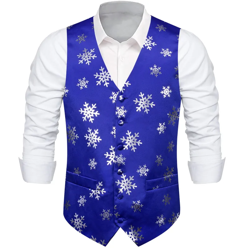 Christmas Blue Snowflake Novelty Splicing Jacquard Men's Vest sold by Ties2You