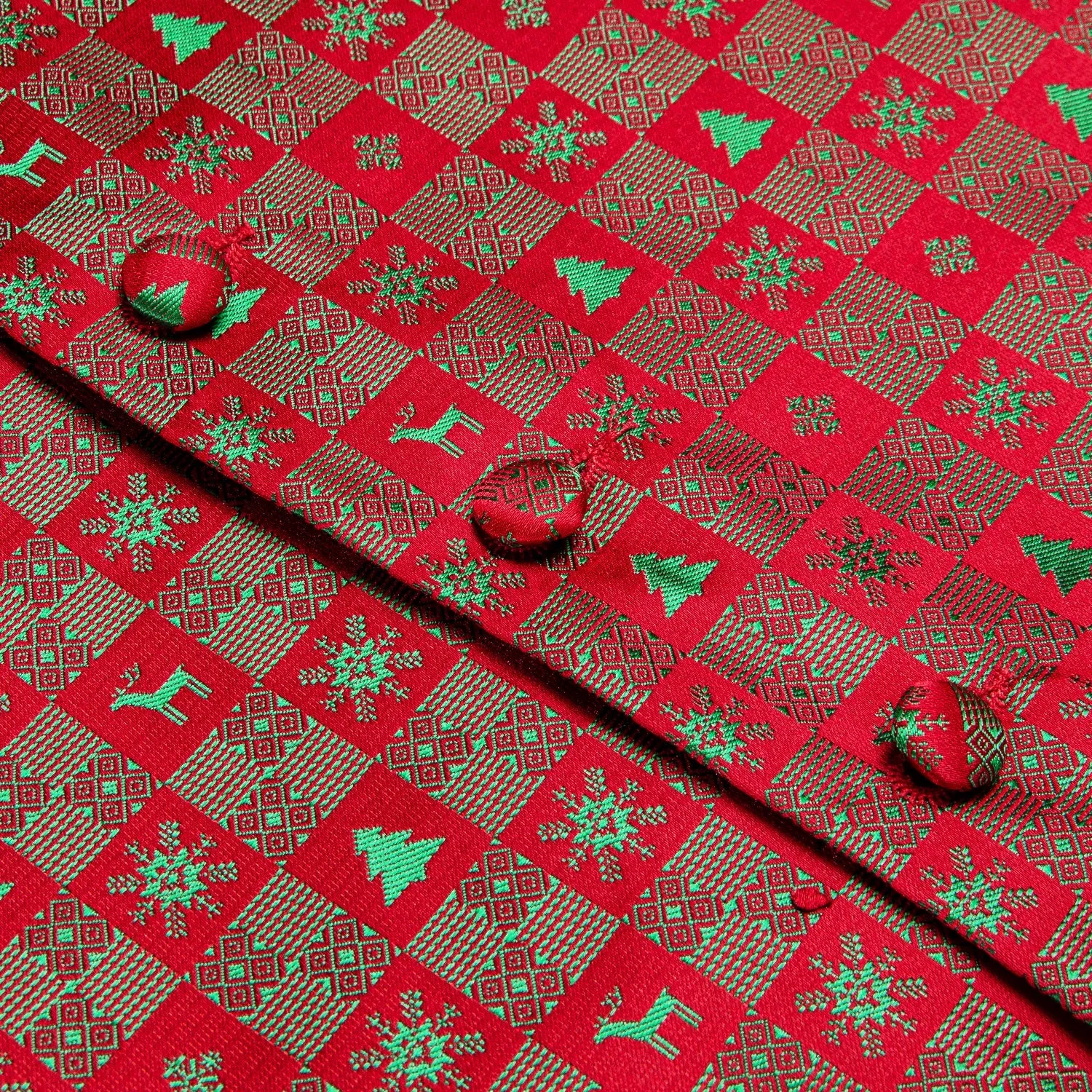 Christmas Red Green Deer Novelty Jacquard Silk Men's Vest Hanky Cufflinks Tie Set sold by Ties2You product image thumbnail 5