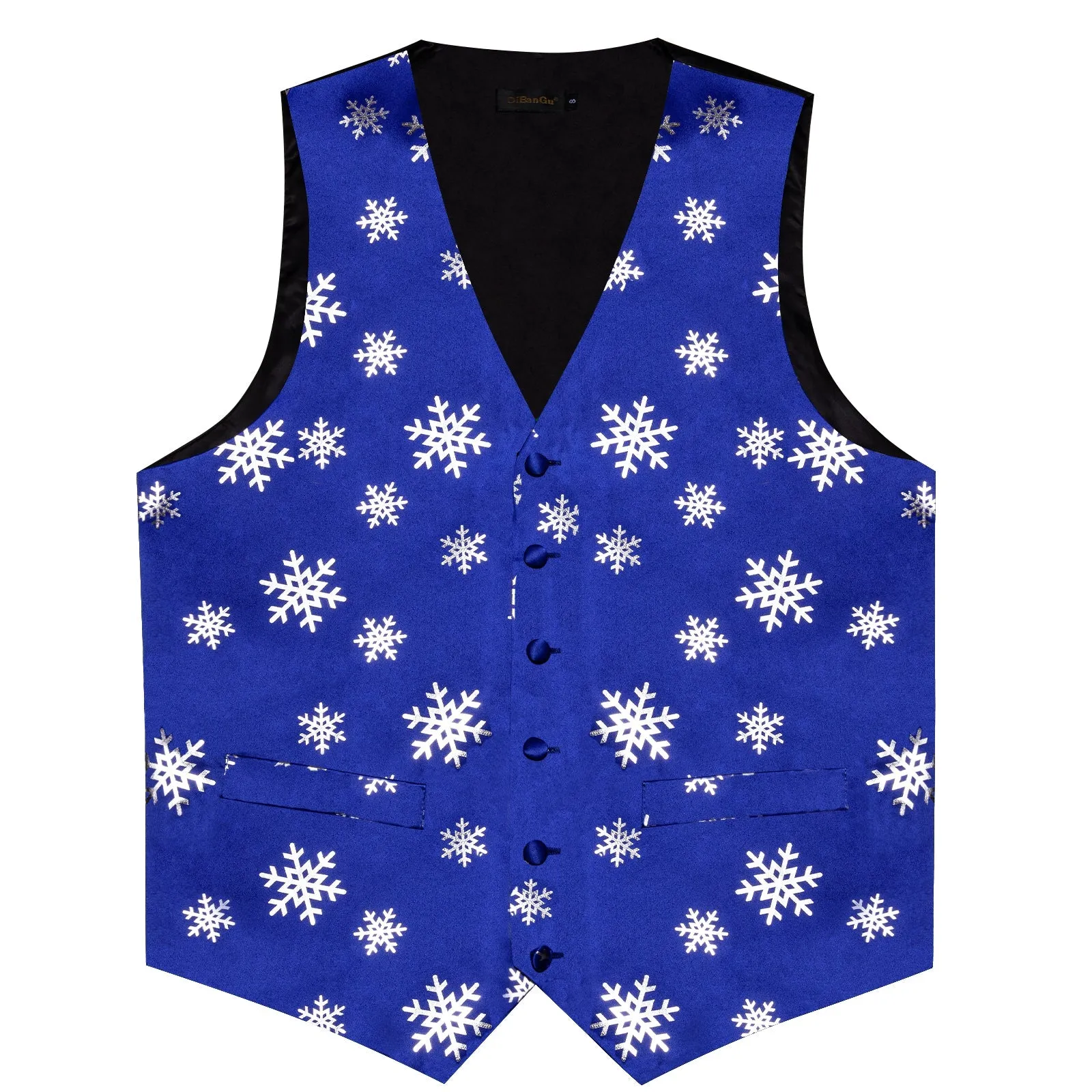 Ties2you Mens Christmas Vest Blue Silver Snowflake Novelty Vest Tie Hanky Cufflinks Set Waistcoat Suit Set sold by Ties2You product image thumbnail 4