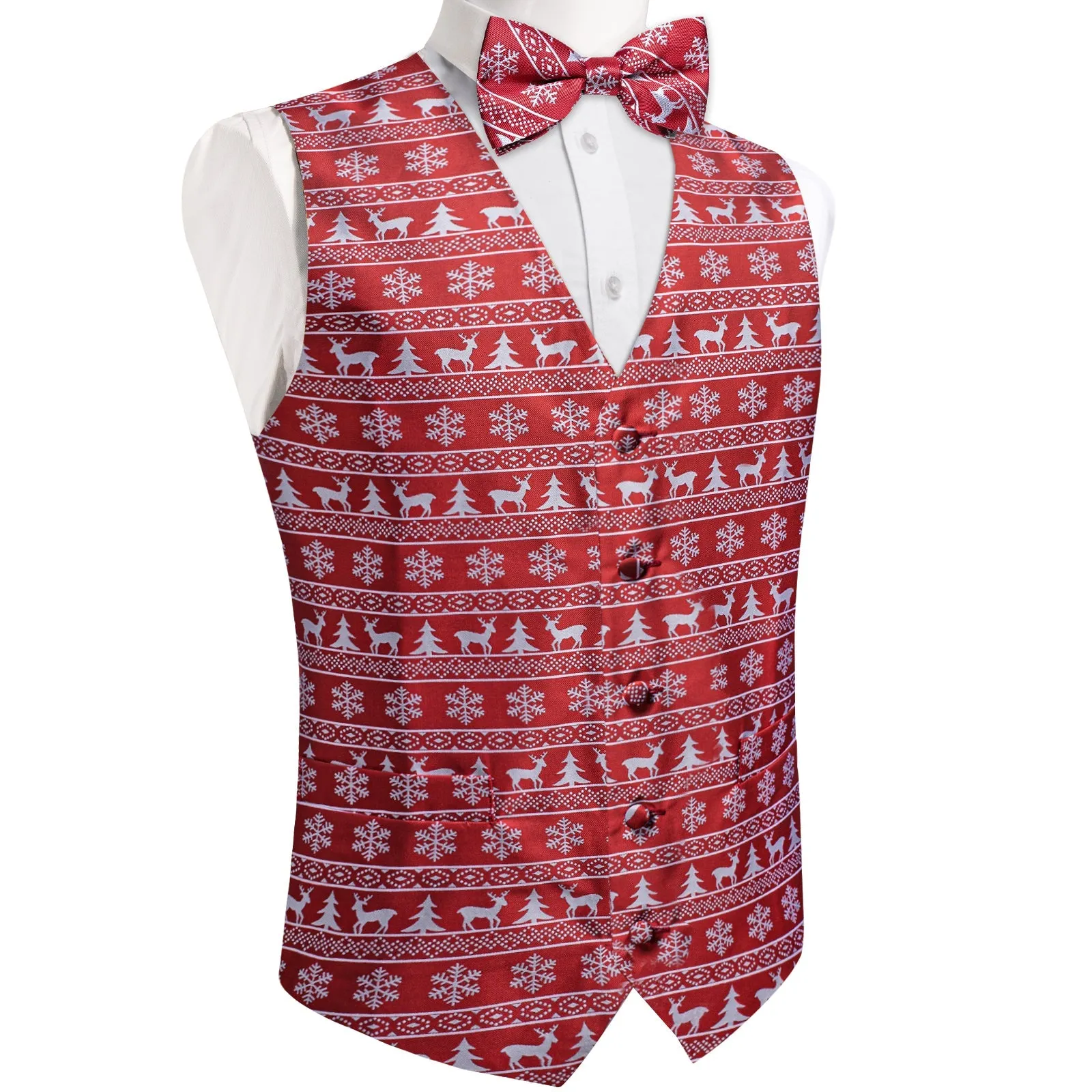 Ties2you Mens Vest Bow Tie Christmas Red White Deer Fashionable Waistcoat Tie Set for Suit sold by Ties2You product image thumbnail 4