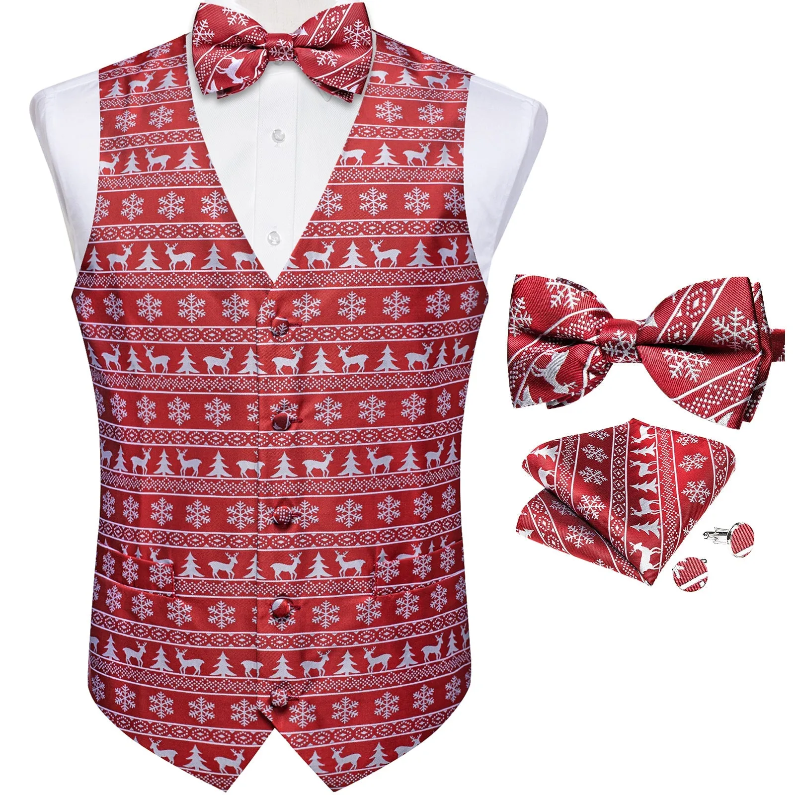 Ties2you Mens Vest Bow Tie Christmas Red White Deer Fashionable Waistcoat Tie Set for Suit sold by Ties2You product image thumbnail 2