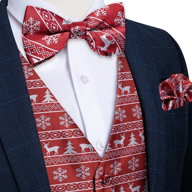 Ties2you Mens Vest Bow Tie Christmas Red White Deer Fashionable Waistcoat Tie Set for Suit sold by Ties2You
